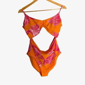 Athleta Kalua Orange & Pink Cutout Swimsuit Large